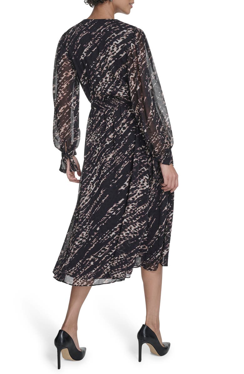 Calvin Klein Long Sleeve Chiffon A-Line Midi Dress, Alternate, color, Black Multi