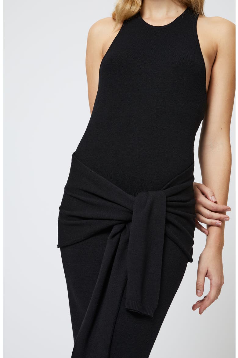 Cosysoft Tie Front Racerback Midi Dress, Alternate, color, 01-BLACK