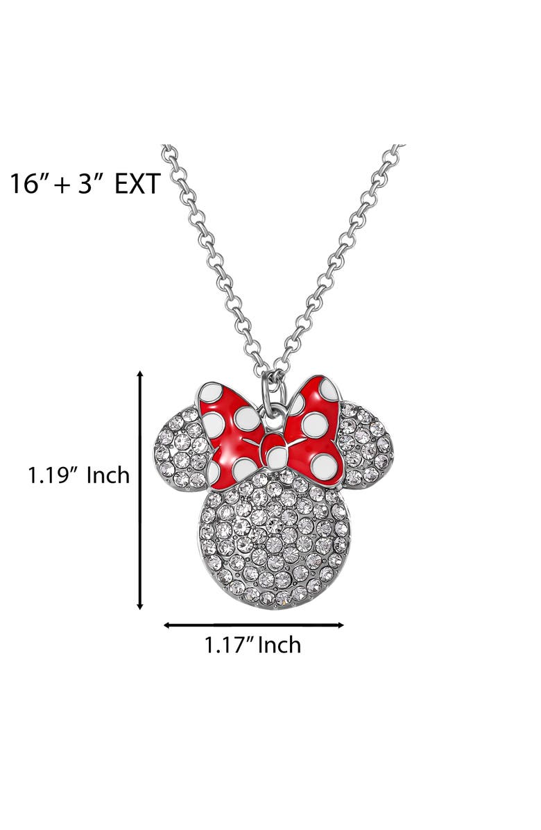 Disney Fashion Red Polka Dot Bow Crystals Pave Necklace, Alternate, color, Silver