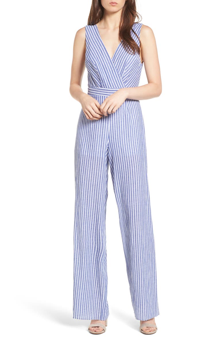 Stripe Cotton Jumpsuit, Main, color, BLUE WHITE STRIPE