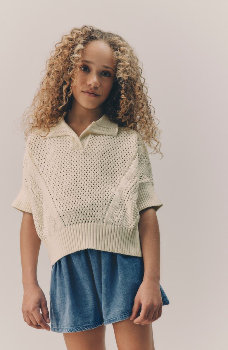 NEXT Kids' Open Stitch Cotton Johnny Collar Sweater, Alternate, color, Neutral