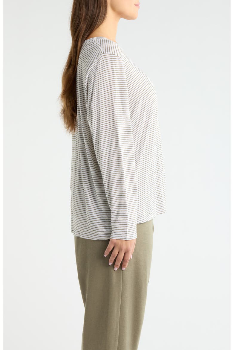 Stripe Long Sleeve Organic Linen T-Shirt, Alternate, color, BAY LEAF