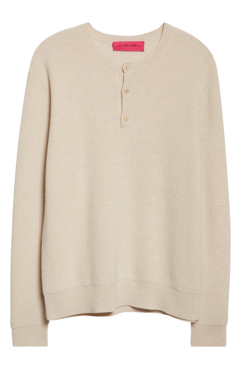 The Elder Statesman Cashmere Thermal Waffle Stitch Henley Sweater, Main, color, Natural