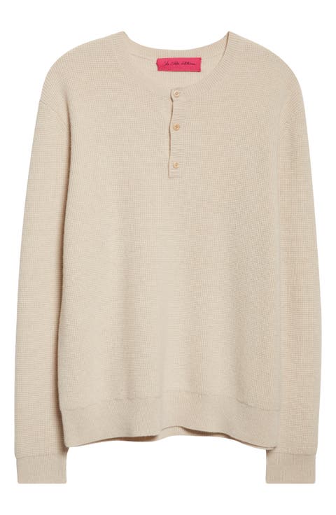 Cashmere Thermal Waffle Stitch Henley Sweater