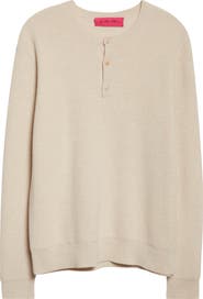 The Elder Statesman Cashmere Thermal Waffle Stitch Henley Sweater