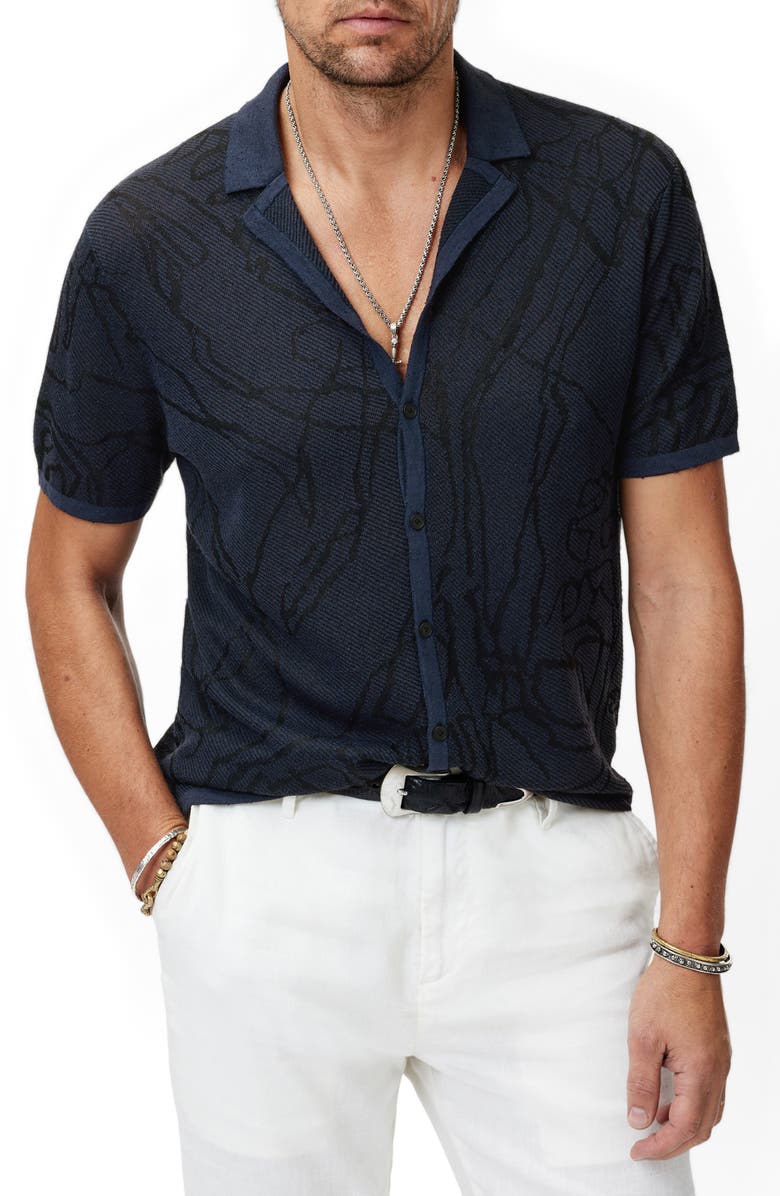 John Varvatos Holt Hand Drawing Jaguar Knit Camp Shirt, Main, color, 