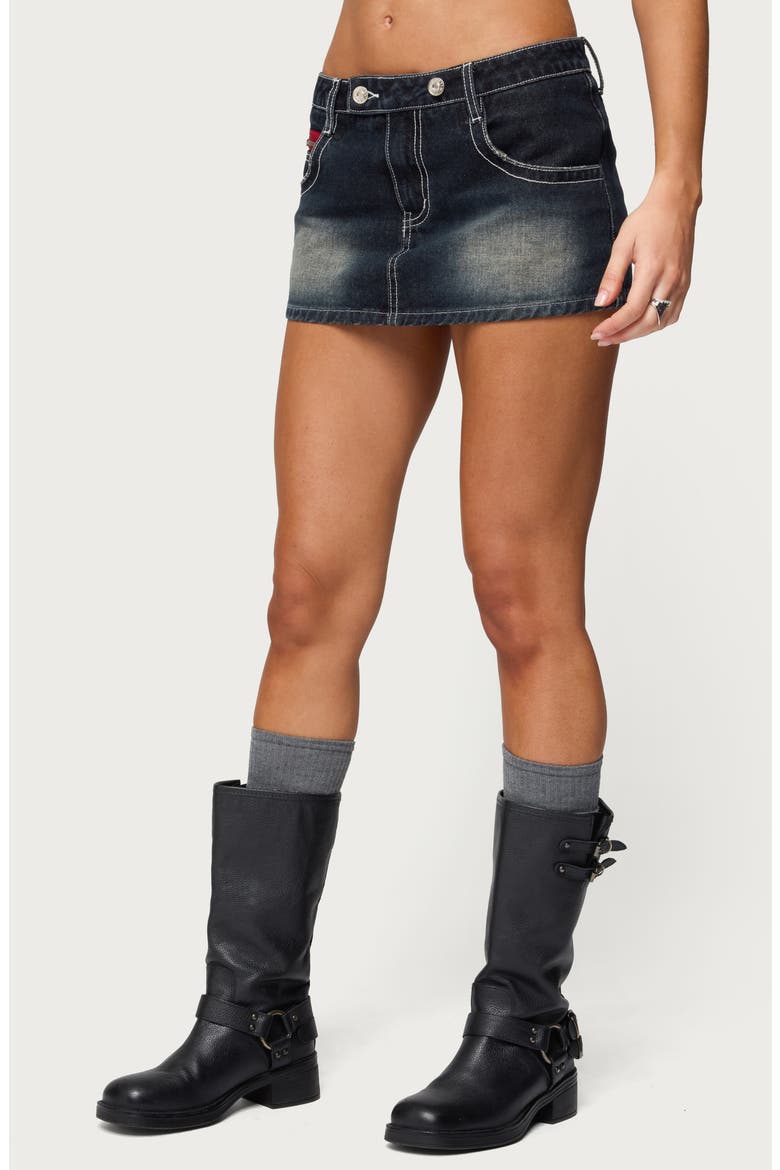 Jakari Contrast Stitch Denim Miniskirt, Alternate, color, BLUE-VINTAGE-WASHED