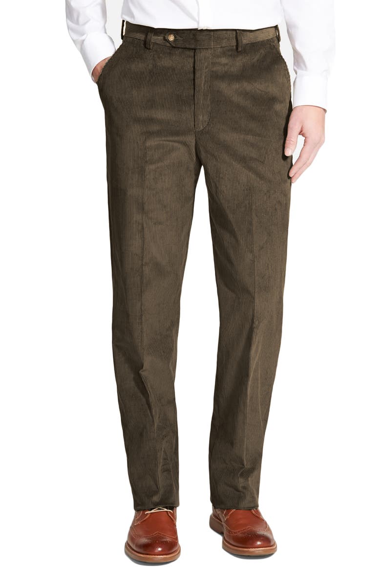 Luxury Italian Corduroy Flat Front Pants, Main, color, OLIVE