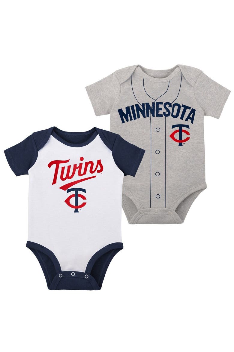 Infant White/Heather Gray Minnesota Twins Two-Pack Little Slugger Bodysuit Set, Main, color, White