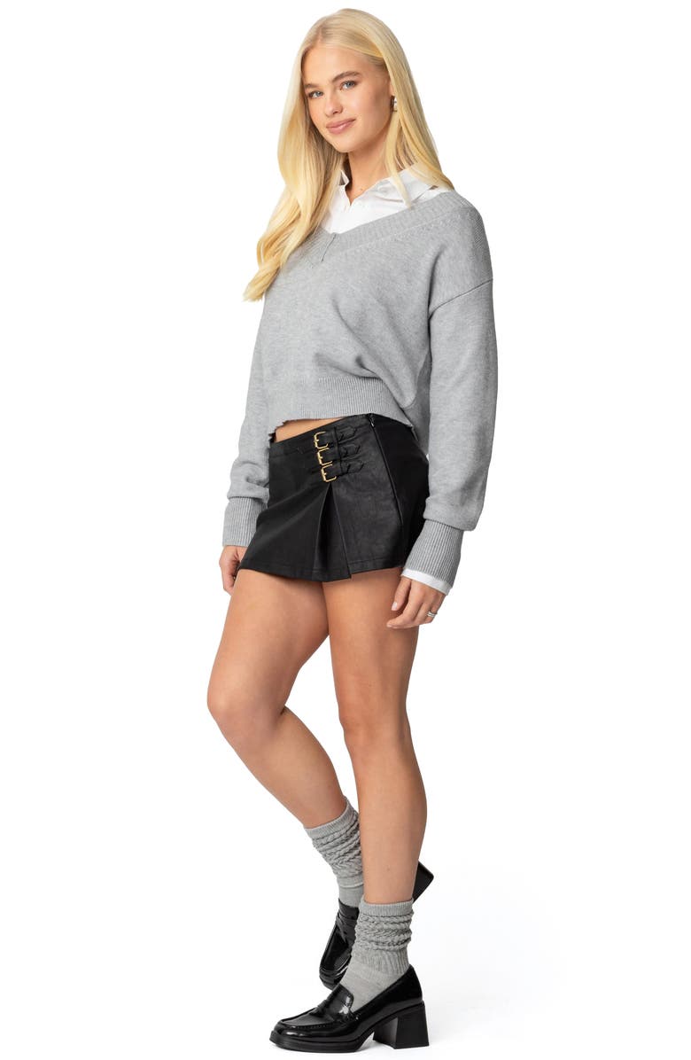 EDIKTED Triple Belt Faux Leather Miniskirt, Alternate, color, Black