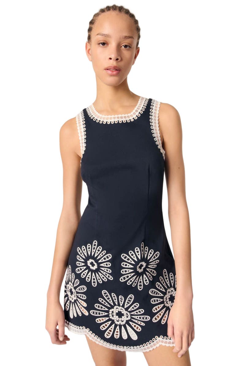 maje mini dress with crochet details, Alternate, color, 