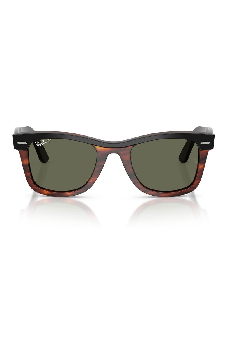 50mm Wayfarer Polarized Square Sunglasses, Main, color, BLACK ON HAVANA / POLAR GREEN