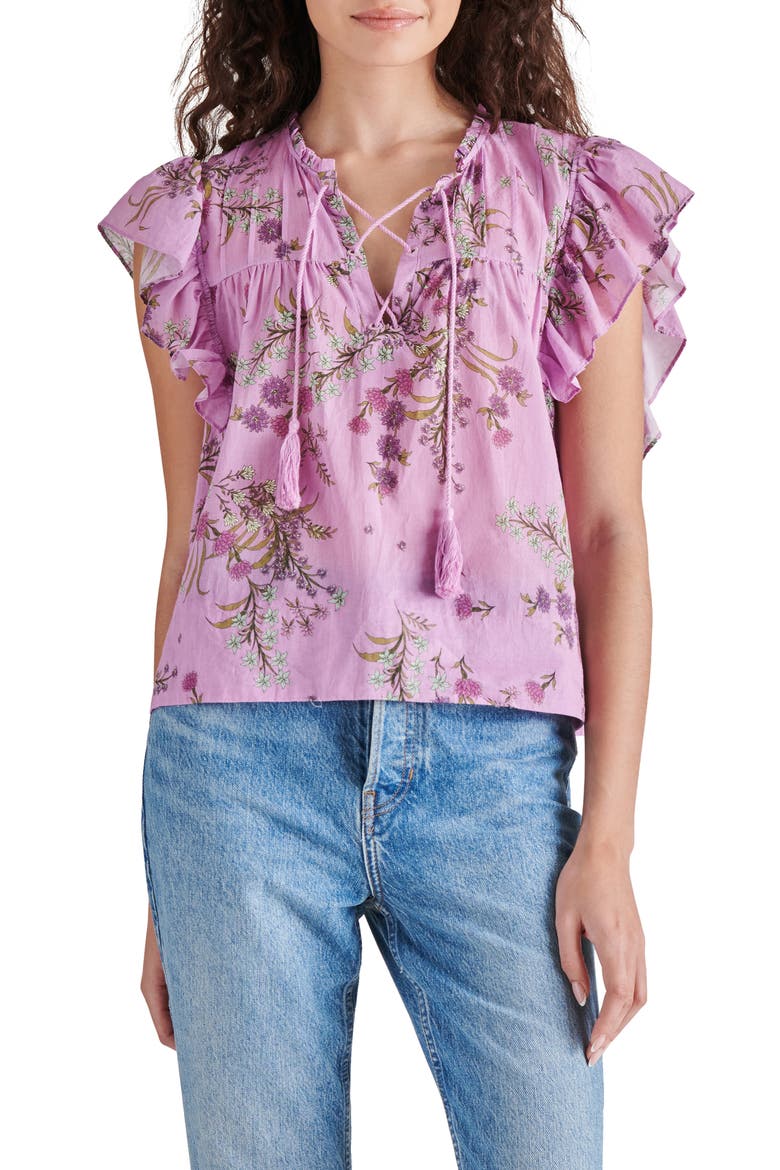 Bellamy Floral Ruffle Top, Main, color, PURPLE