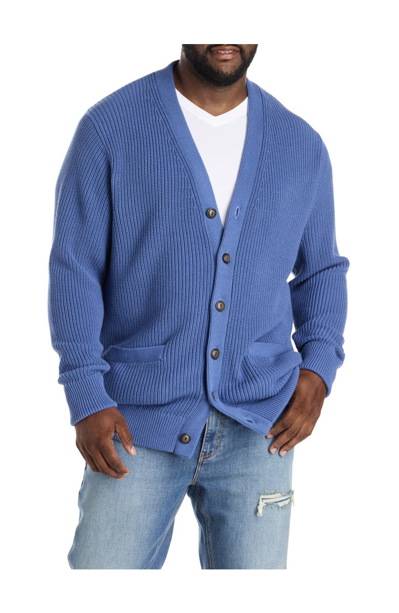 Oak Hill by DXL Big & Tall Ribbed V-Neck Cardigan, Main, color, True Navy