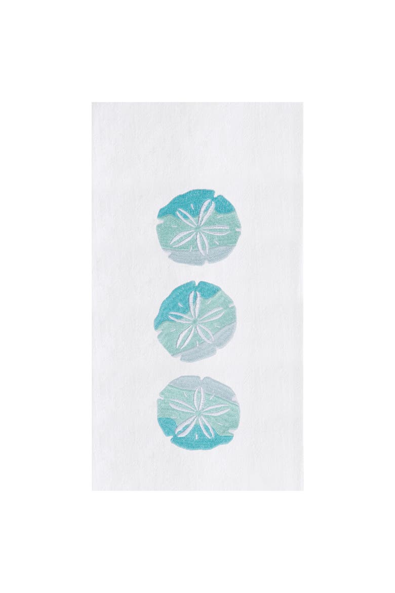 Sand Dollar Trio Embroidered Cotton Flour Sack Kitchen Towel, Main, color, Blue