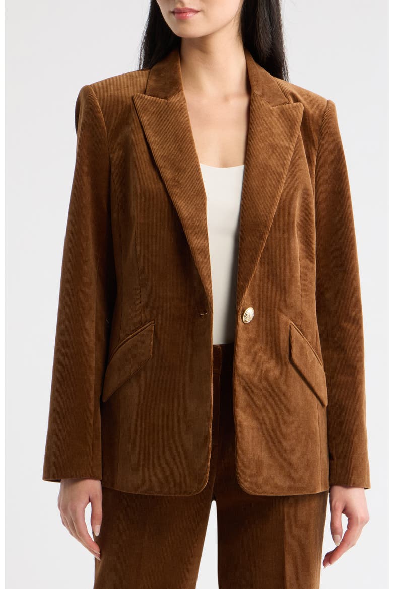 One-Button Corduroy Jacket, Alternate, color, LUGGAGE