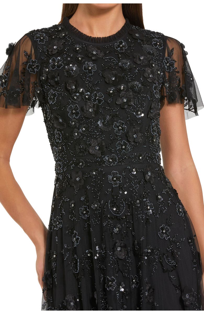 Mac Duggal Petite Embellished High Neck A-Line Dress with Flutter Sleeves, Alternate, color,