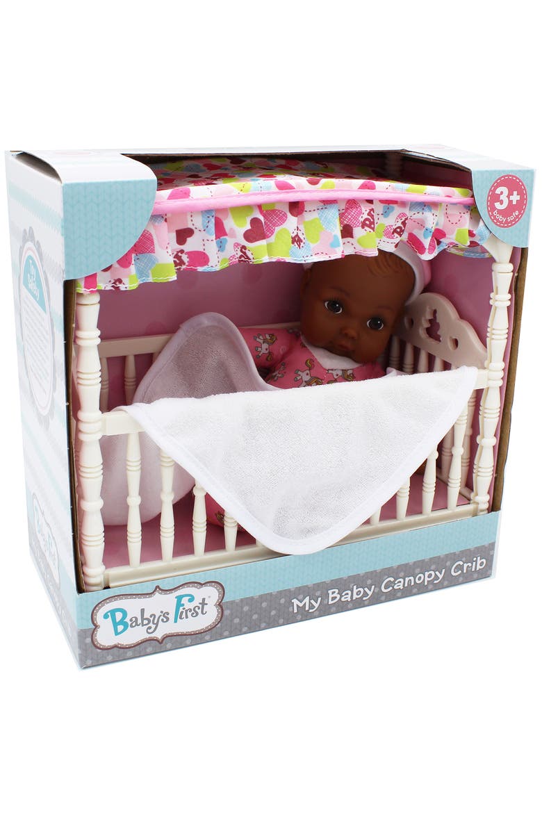 Doll Canopy Crib with 9" Doll, Alternate, color, Multicolored
