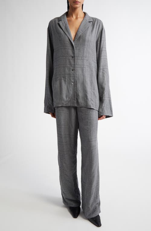 Totême Toteme Monogram Embroidered Flannel Pajama Top In Smoke Melange