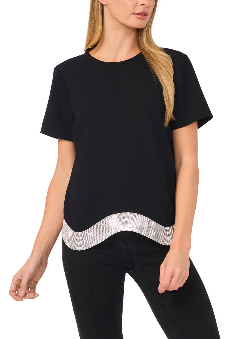 Embellished Hem Crepe Top, Main, color, RICH BLACK