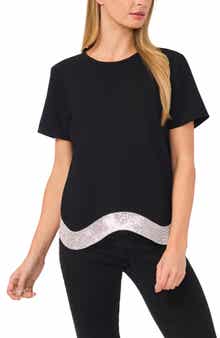 CeCe Embellished Hem Crepe Top