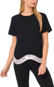 CeCe Embellished Hem Crepe Top