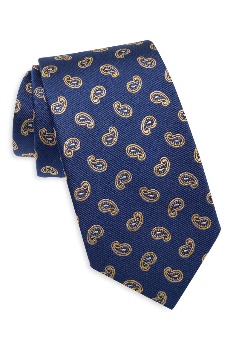 Paisley Silk Tie, Main, color, NAVY