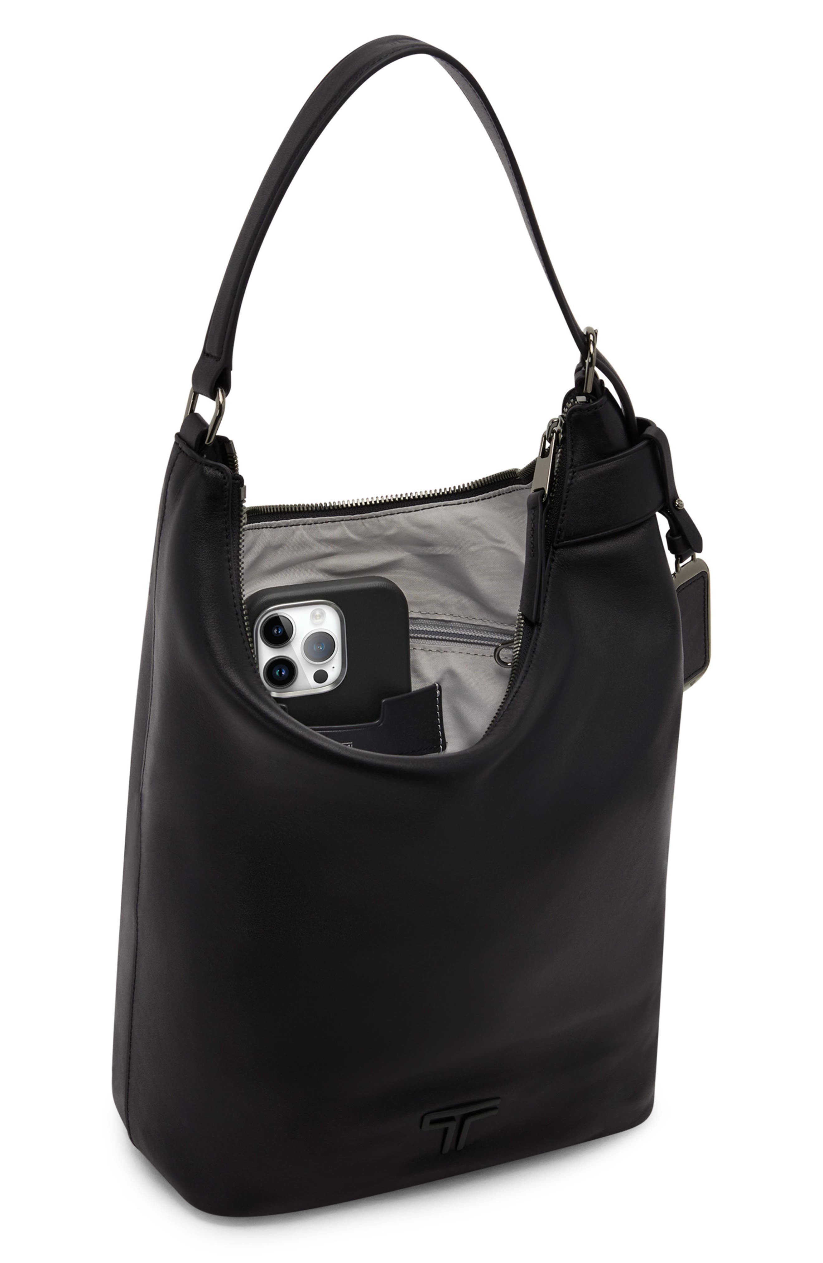 Voyageur Evora Medium Leather Hobo, Alternate, color, BLACK