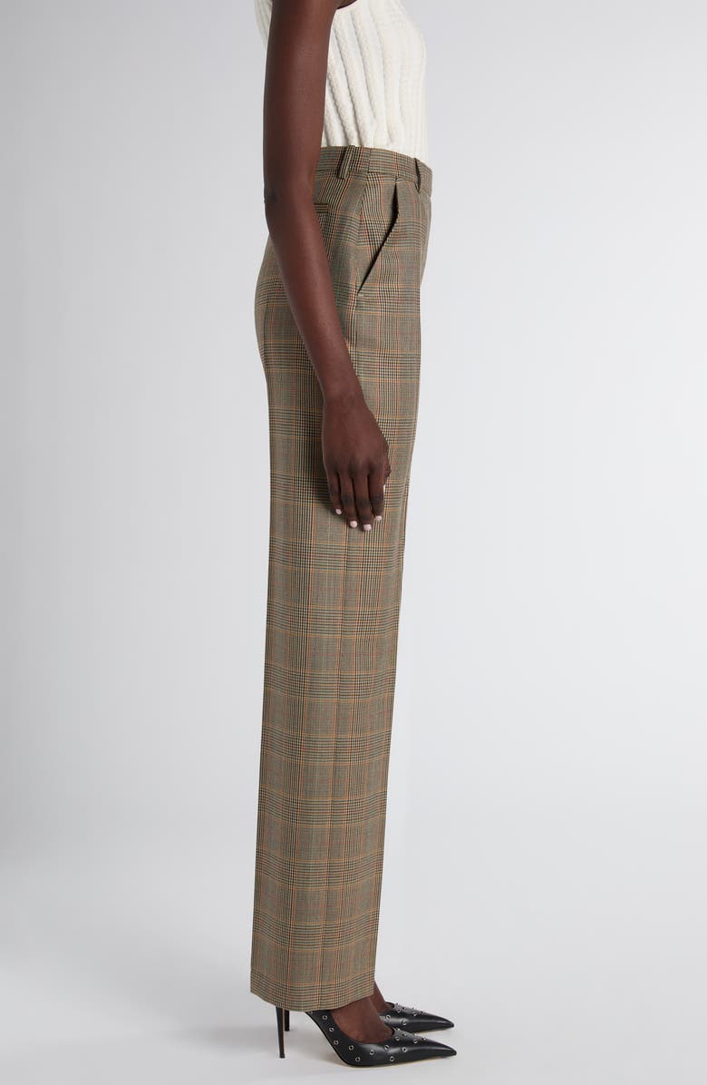 McQueen Country Glen Plaid High Waist Wool Straight Leg Pants, Alternate, color, Off White Multi