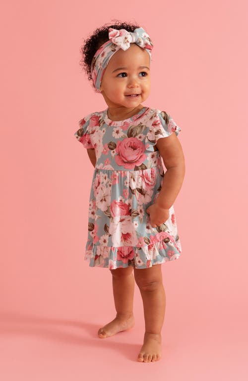 Posh Peanut Ruffle Cap Sleeve Skirted Bodysuit In Blue