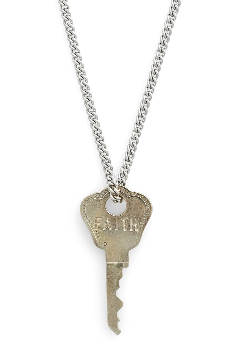 'Classic' 27-Inch Key Pendant Necklace, Main, color, STERLING SILVER/ FAITH