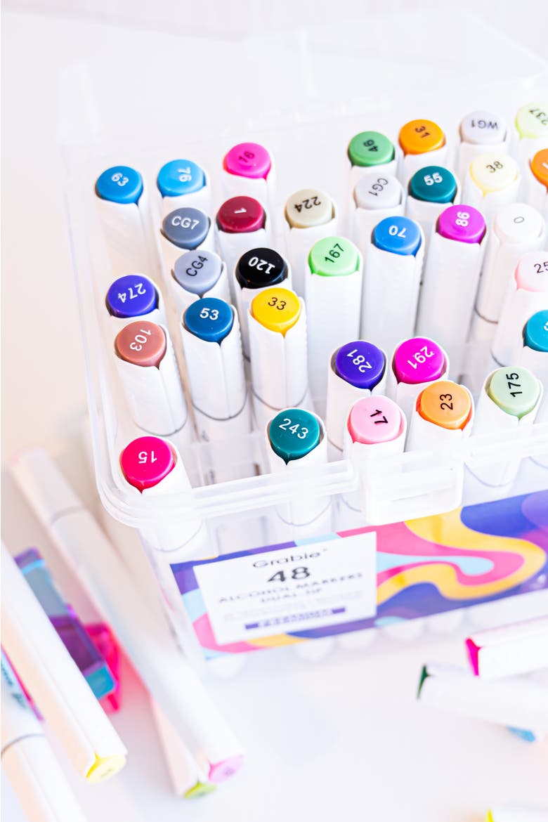 48-Piece Dual Tip Alcohol Markers Set, Alternate, color, Multicolor