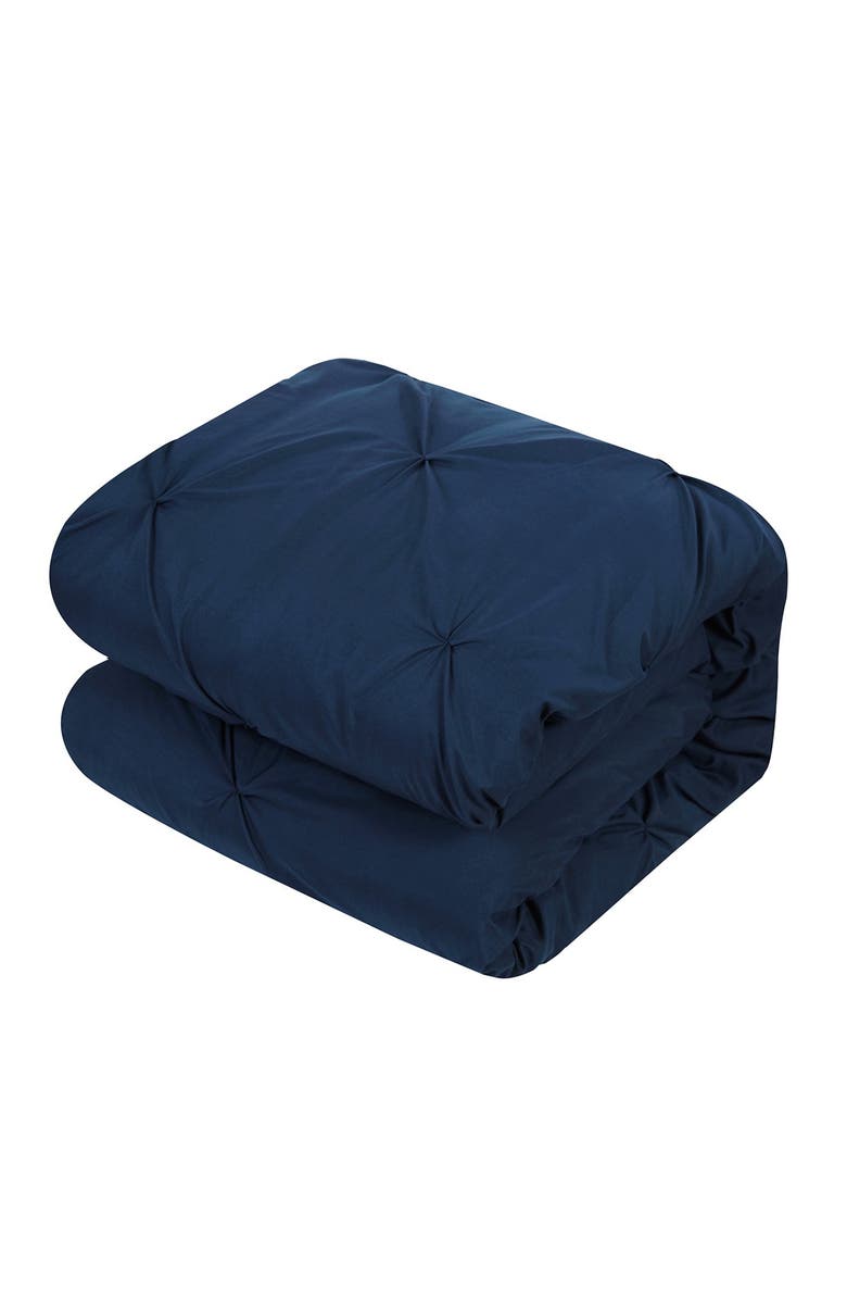 CHIC Queen Weber Pinch Pleat Ruffled Design Duvet 4-Piece Cover Set - Navy, Alternate, color, 