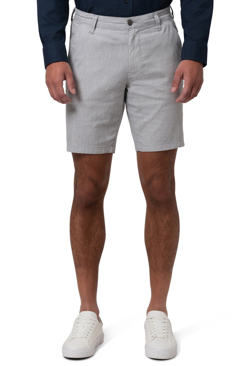 Noah Flat Front Stretch Cotton & Linen Shorts, Main, color, LIGHT GREY LINEN STRIPE