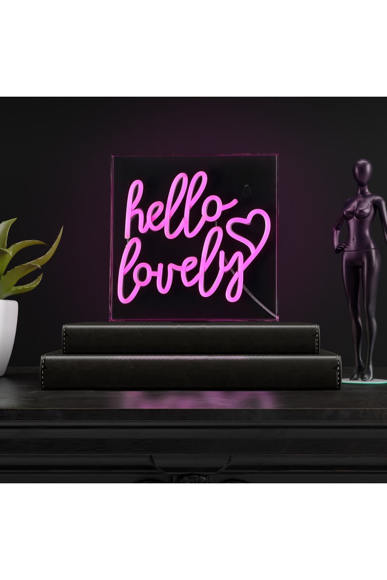 Hello Square Contemporary Glam Acrylic Box USB Operated LED Neon Light, Alternate, color, Pink