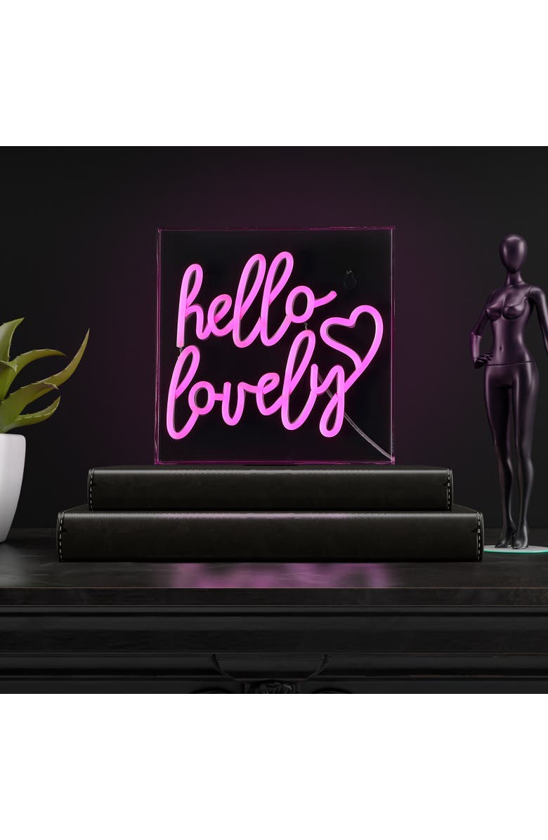 JONATHAN Y Hello Square Contemporary Glam Acrylic Box USB Operated LED Neon Light, Alternate, color, Pink
