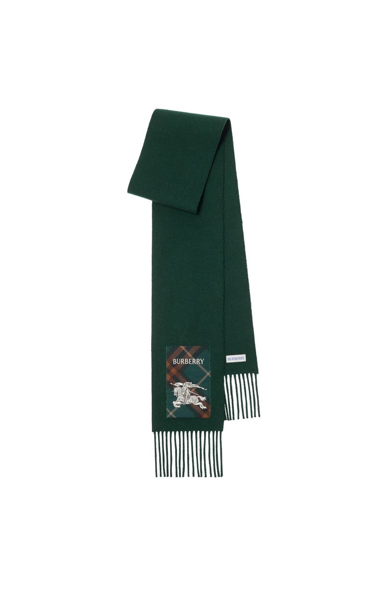 Burberry Check Label Cashmere Scarf, Main, color, Brigade Green