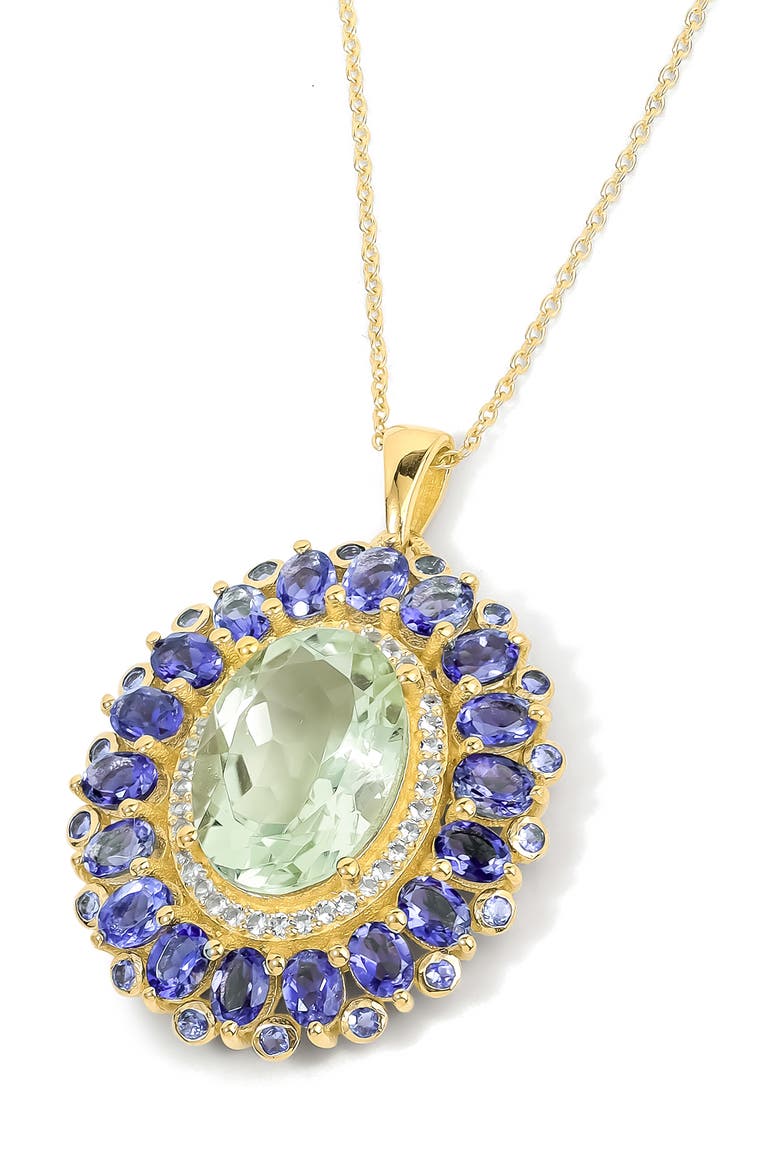 Green Quartz & Semiprecious Stone Halo Pendant Necklace, Alternate, color, GREEN/ PURPLE/ GOLD
