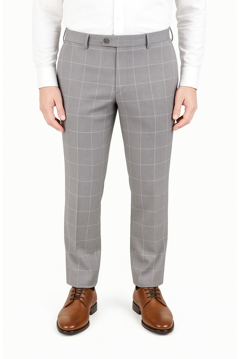 Lightweight Windowpane Check Flat Front Mesh Weave Wool Dress Pants, Main, color, MEDIUM GREY