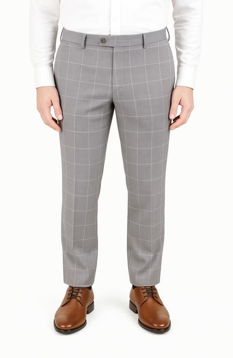 Lightweight Windowpane Check Flat Front Mesh Weave Wool Dress Pants