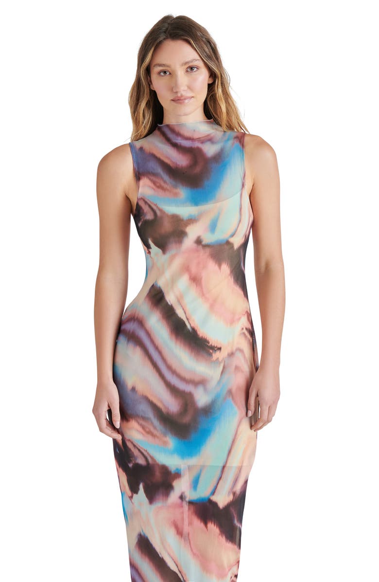 Steve Madden Sidra Funnel Neck Mesh Midi Dress, Alternate, color,