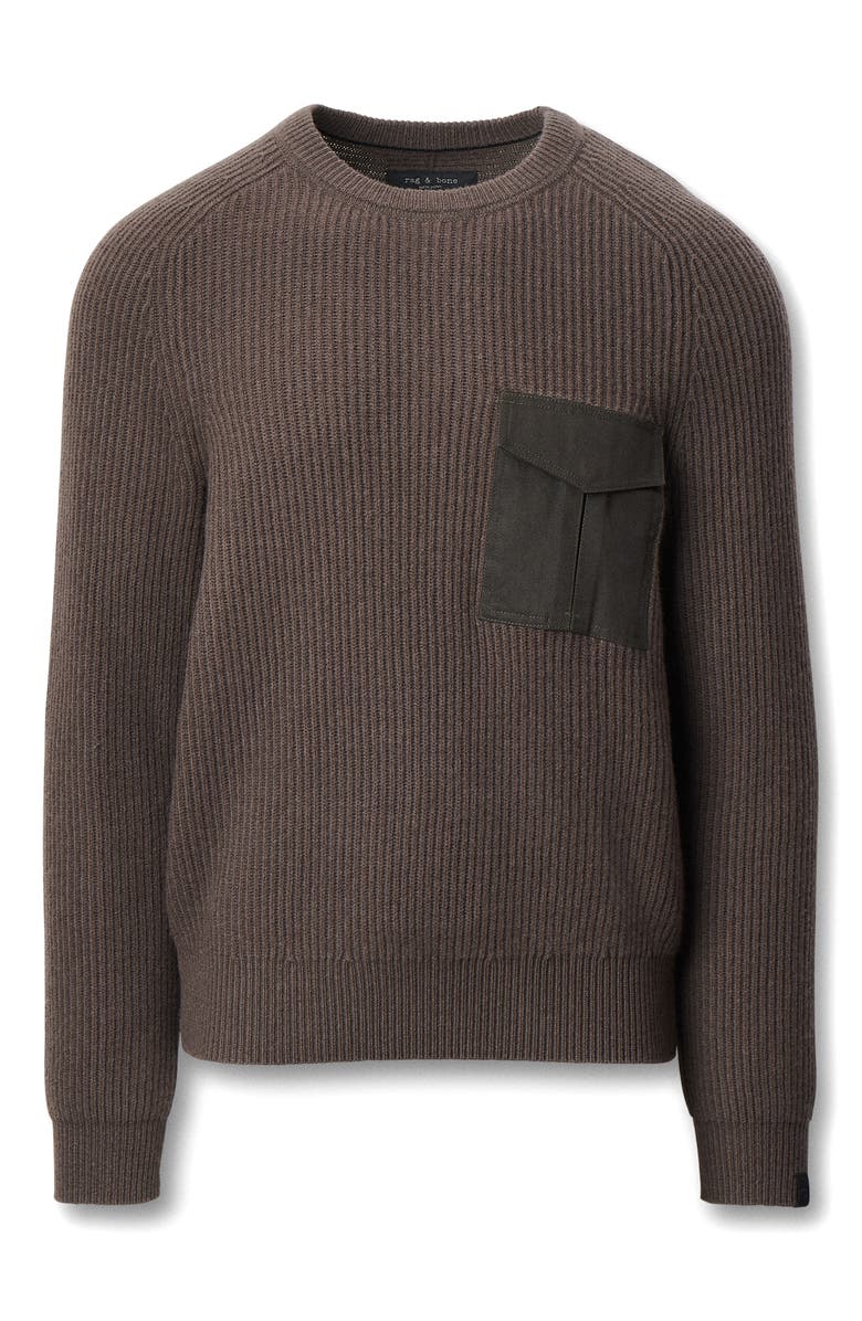 rag & bone Walker Mixed Media Wool Blend Sweater, Alternate, color, Bark