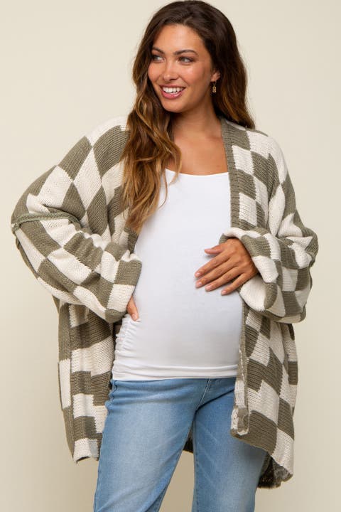 Checkered Print Oversized Cardigan
