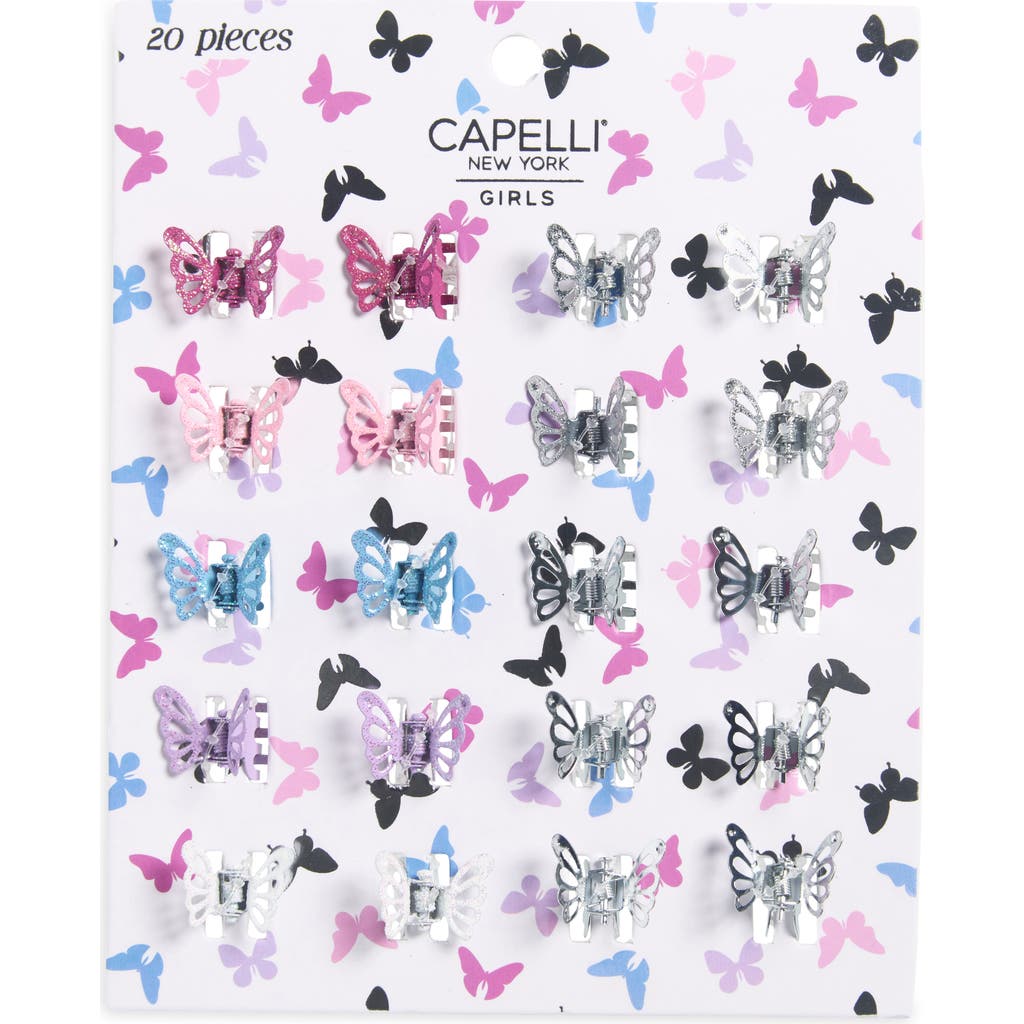 Capelli New York Kids' 20-pack Butterfly Claw Clips In Silver Combo