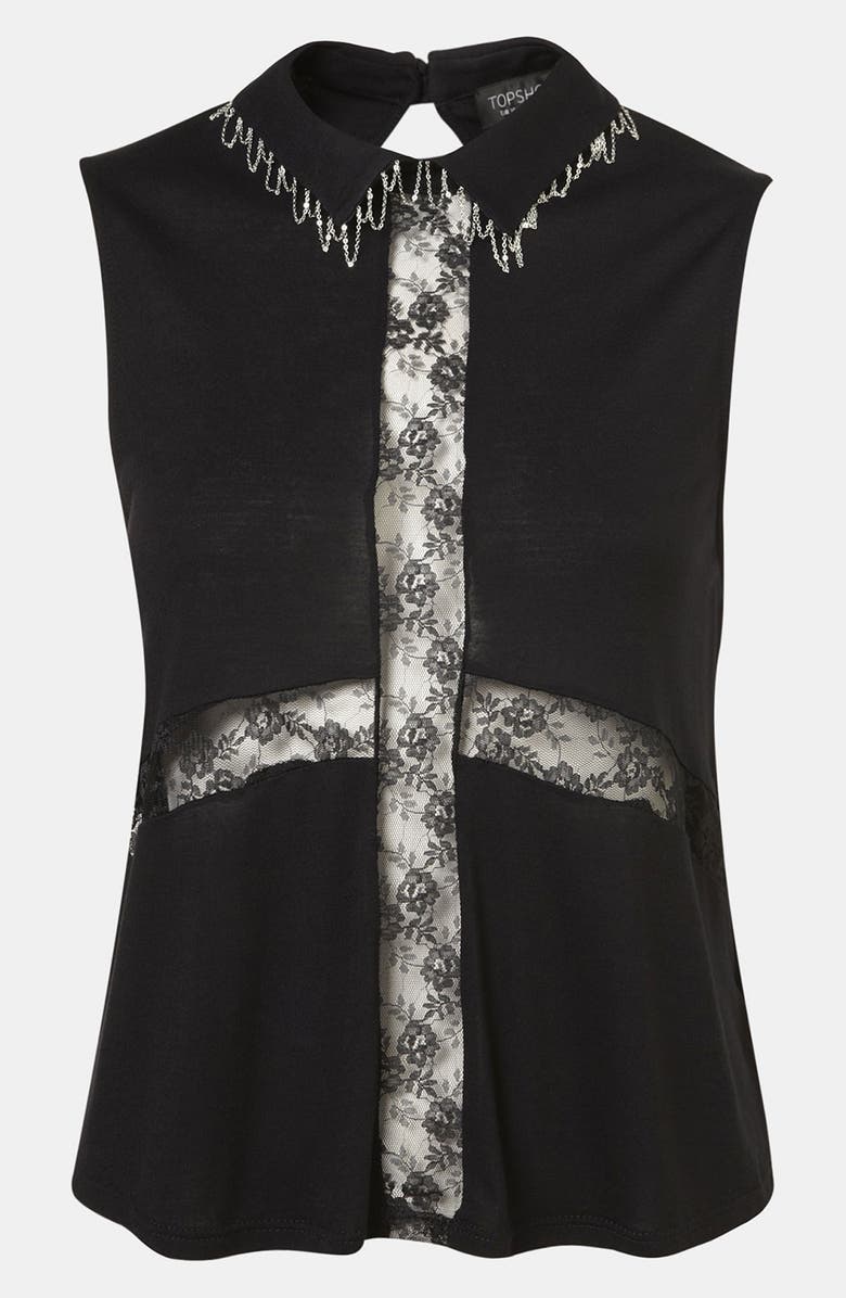 Topshop 'Cross' Chain Collar Shirt, Main, color, 