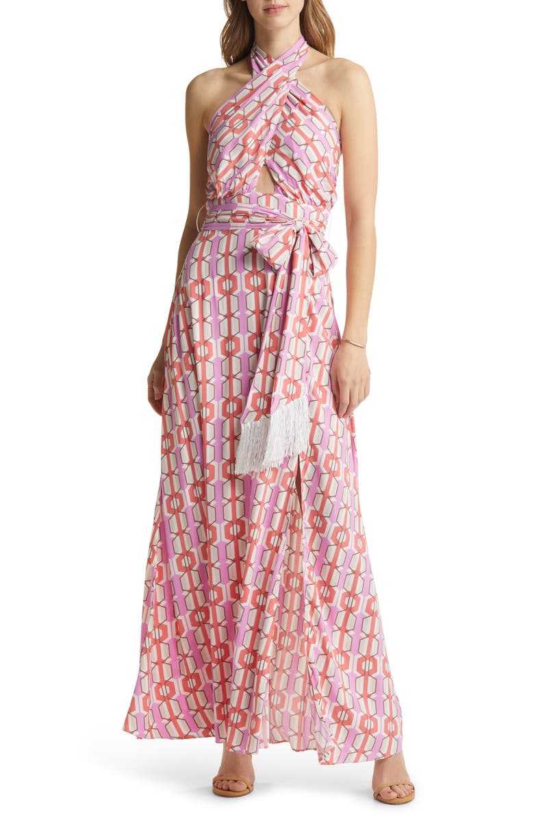 VICI Collection Geometric Print Halter Maxi Dress, Main, color,