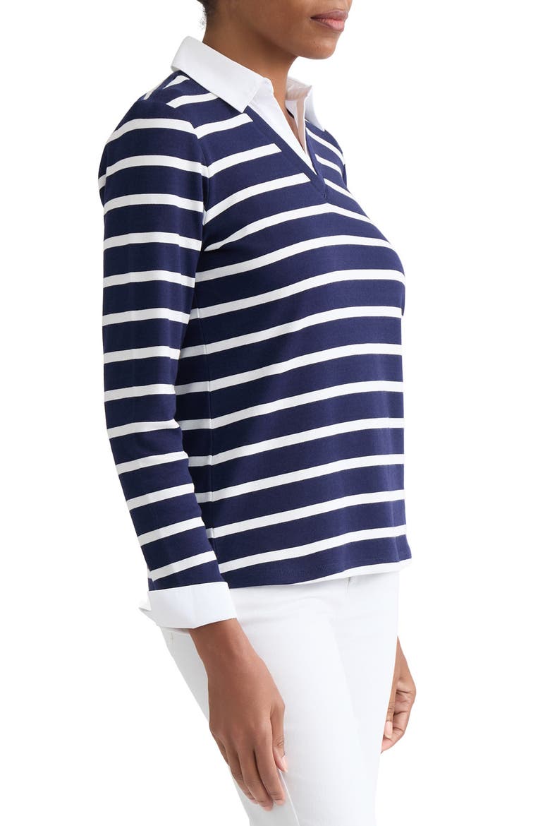 Cotton V-Neck Top, Alternate, color, PACIFIC NAVY/ NATURAL WHITE