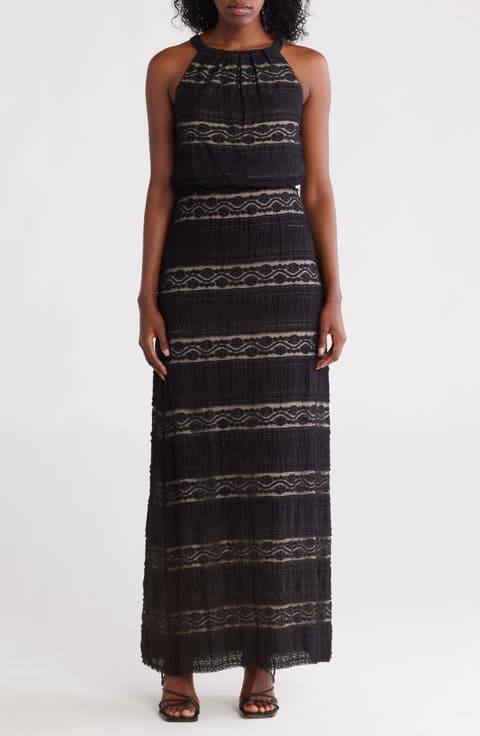 Halter Neck Sleeveless Lace Maxi Dress