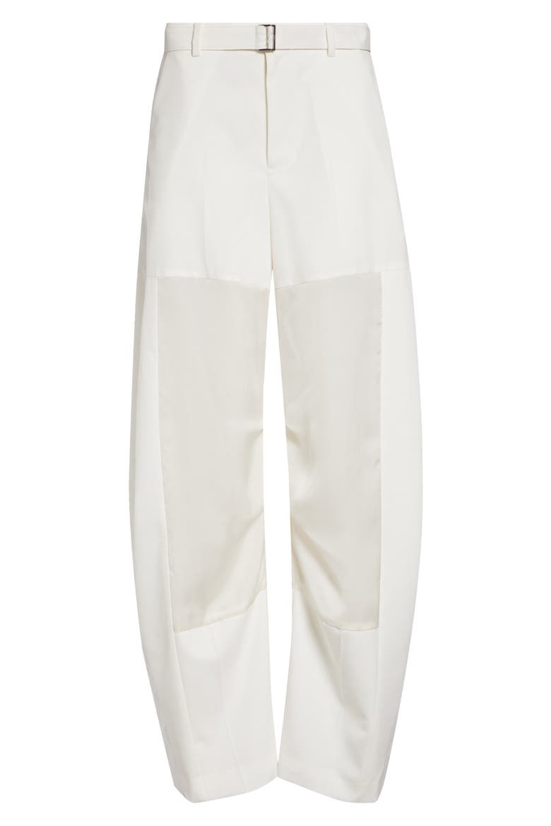 Belted Wool Suiting & Satin Barrel Leg Pants, Alternate, color, OFF WHITE
