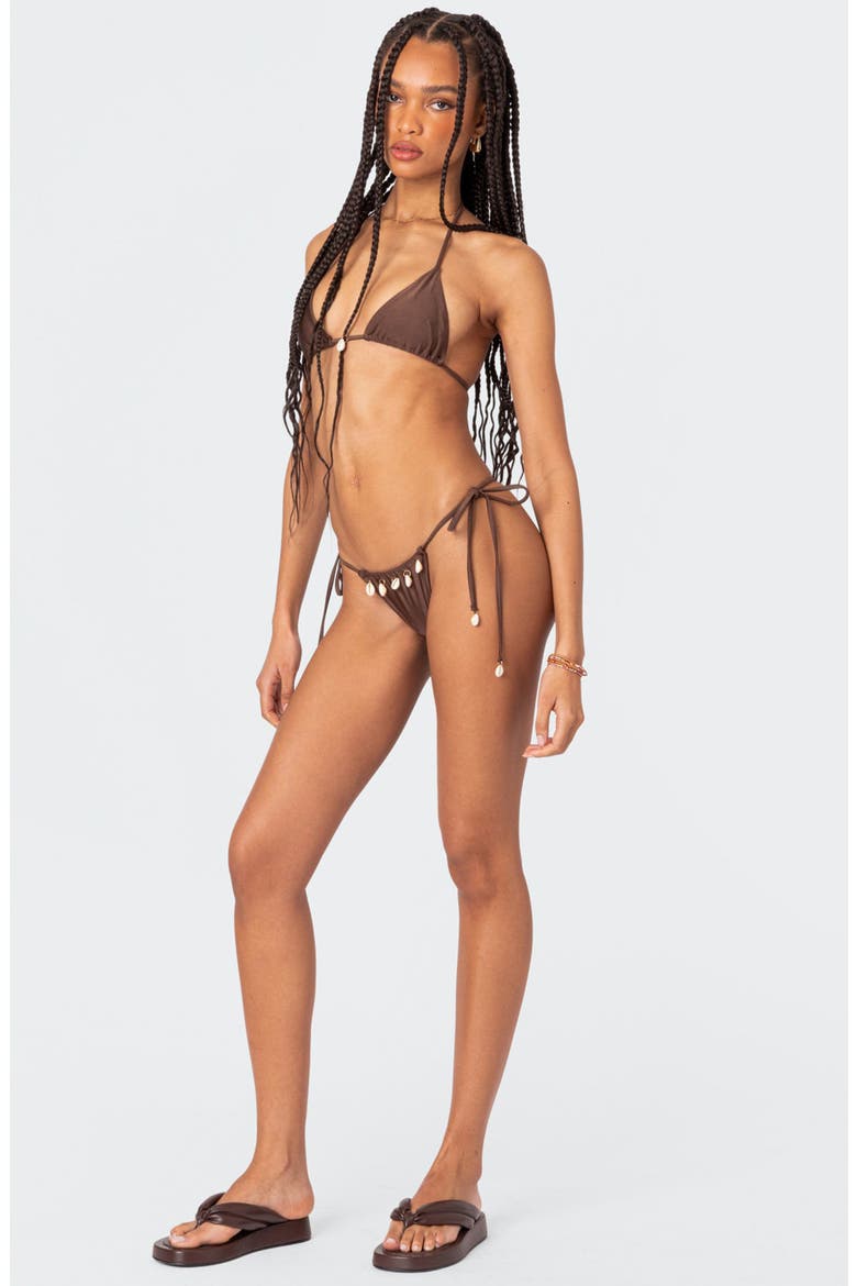 Puka Charm Side Tie Bikini Bottoms, Alternate, color, BROWN
